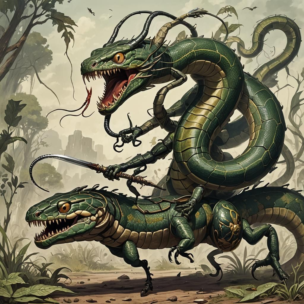 Epic Battle: Snake Pursues Beetle Warrior