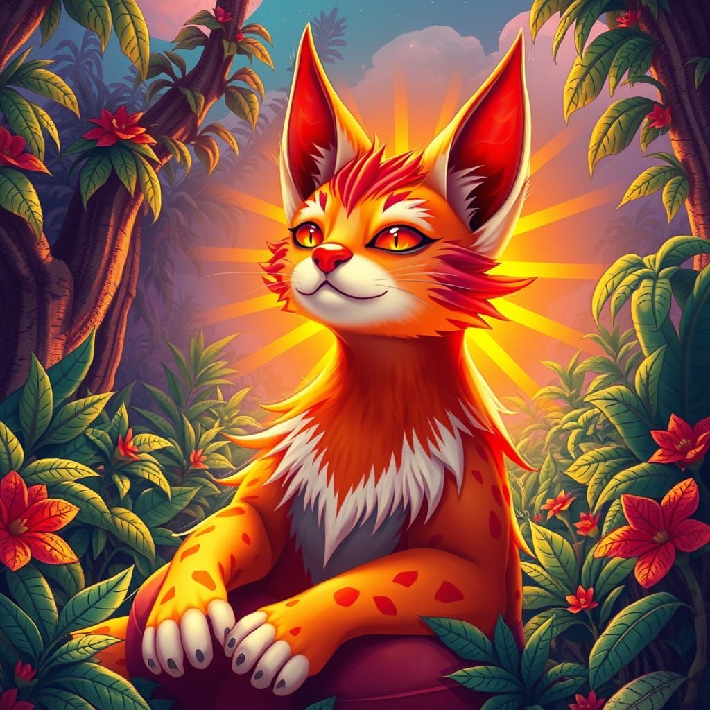 Whimsical Feline Entity Basks in Radiant Sunlight