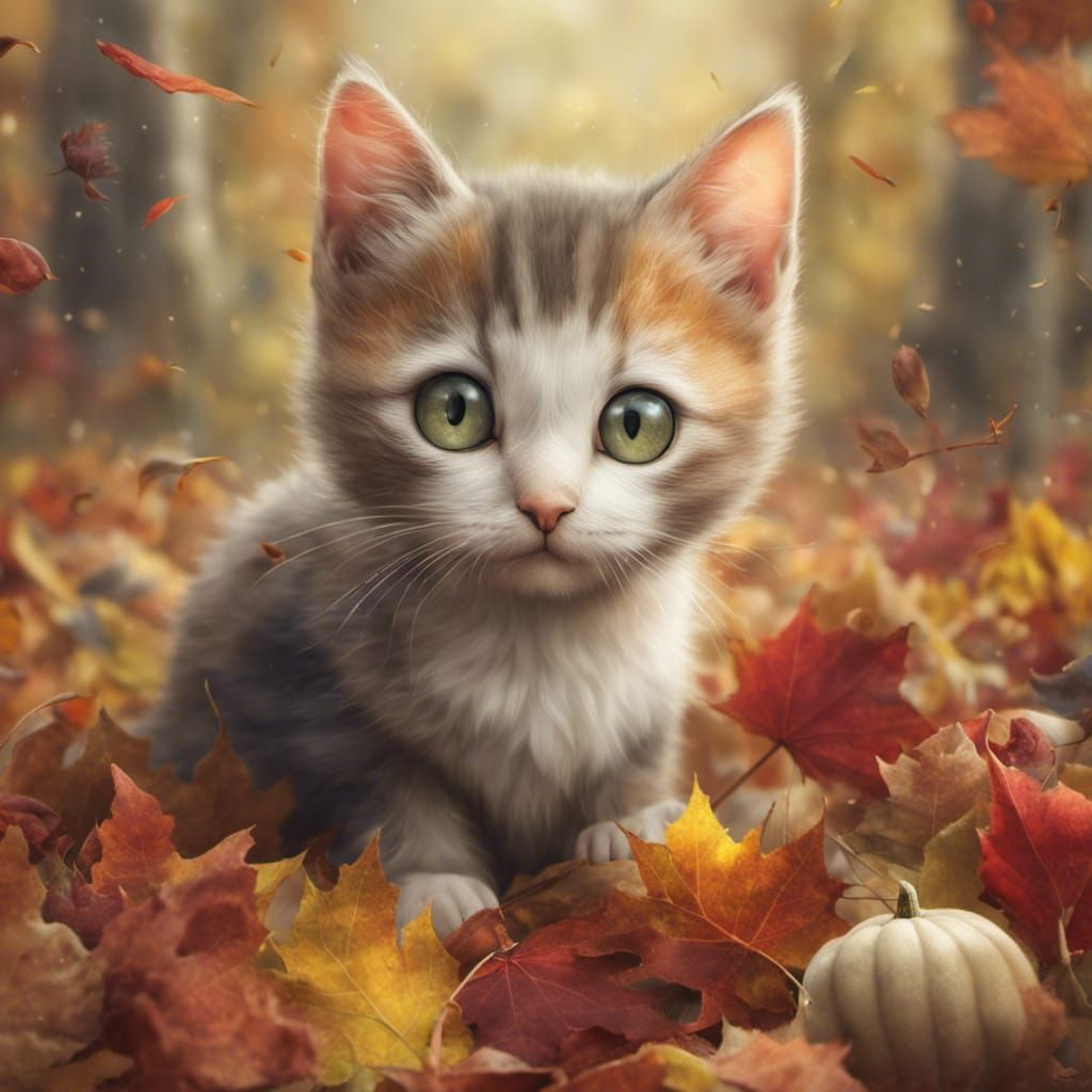 Kitten's Autumn Adventure: A Surreal Portrait