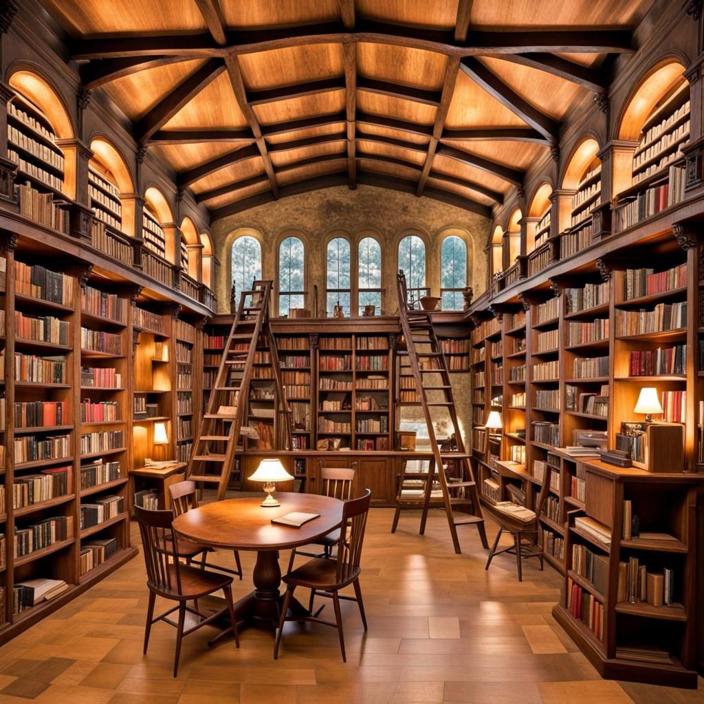 Surreal Library Reading Room in Dali Style