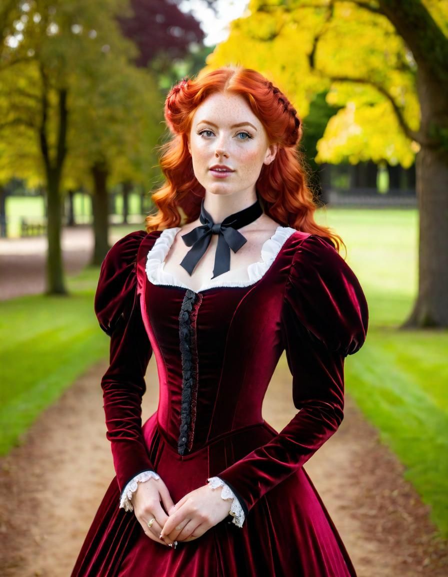 Victorian Redhead in Velvet Dress Portrait
