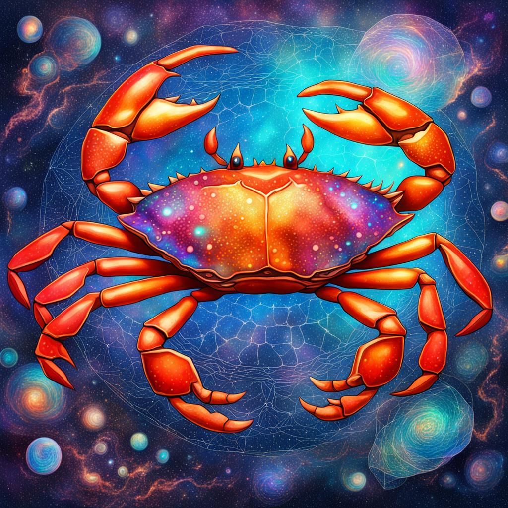 Holographic Cosmic Crab Illustration in Astral Style
