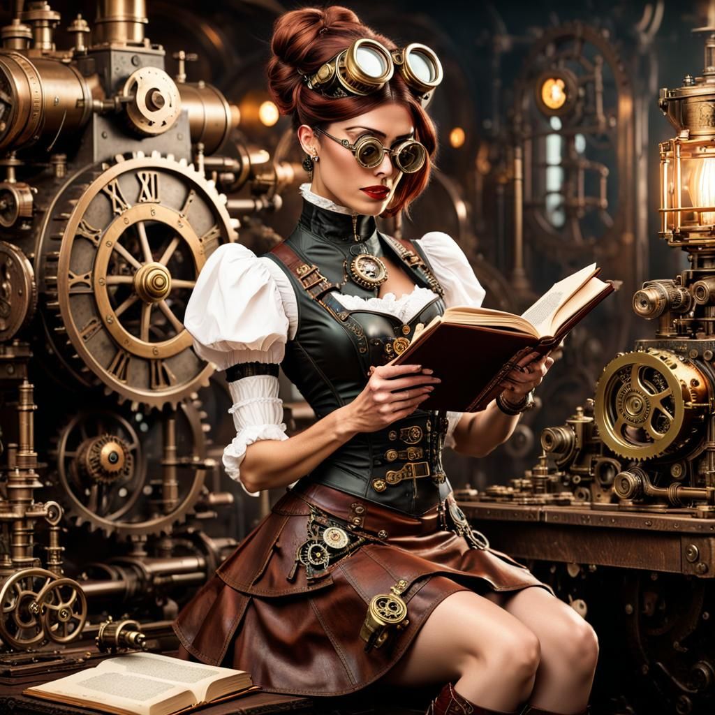 Belle Reads by Steampunk Engine in Warm Light