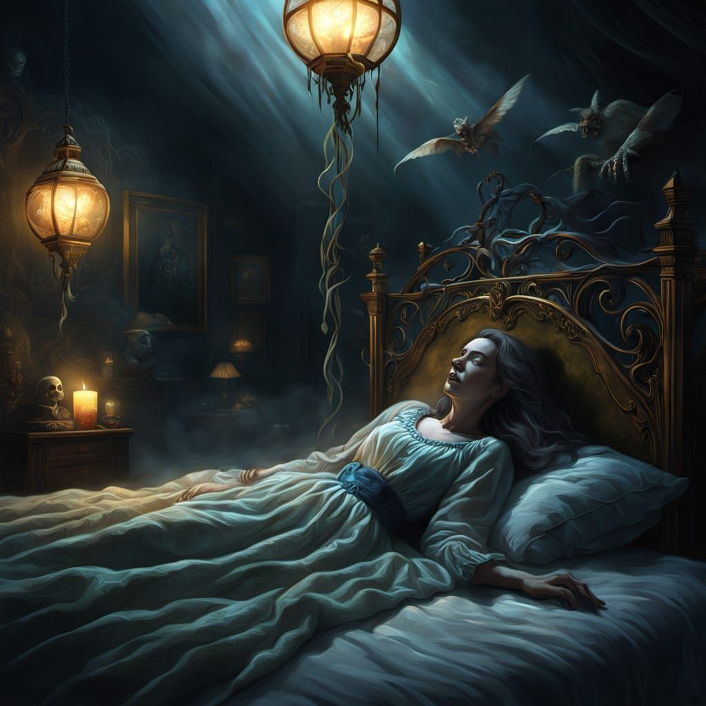 Eerie Nightmares Hovering Over a Sleeping Woman