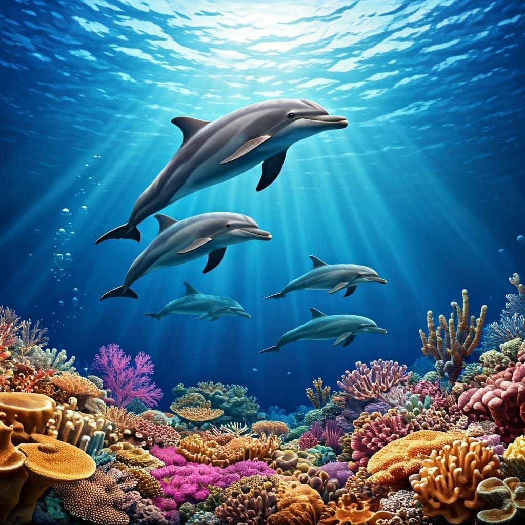 Dolphins Sail Through Vibrant Coral Reef
