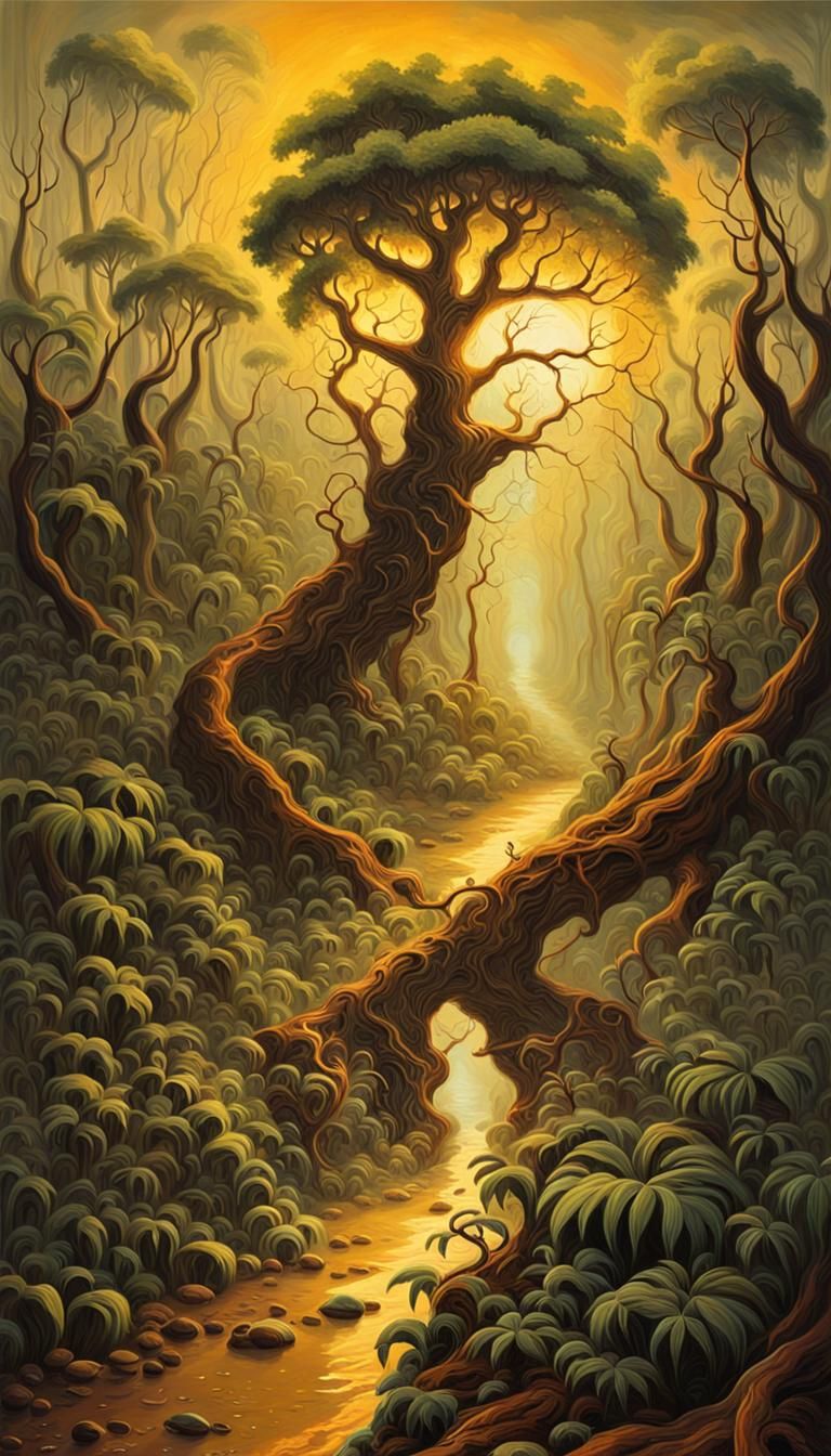 Amazon Forest Tornado in Surreal Oil Painting