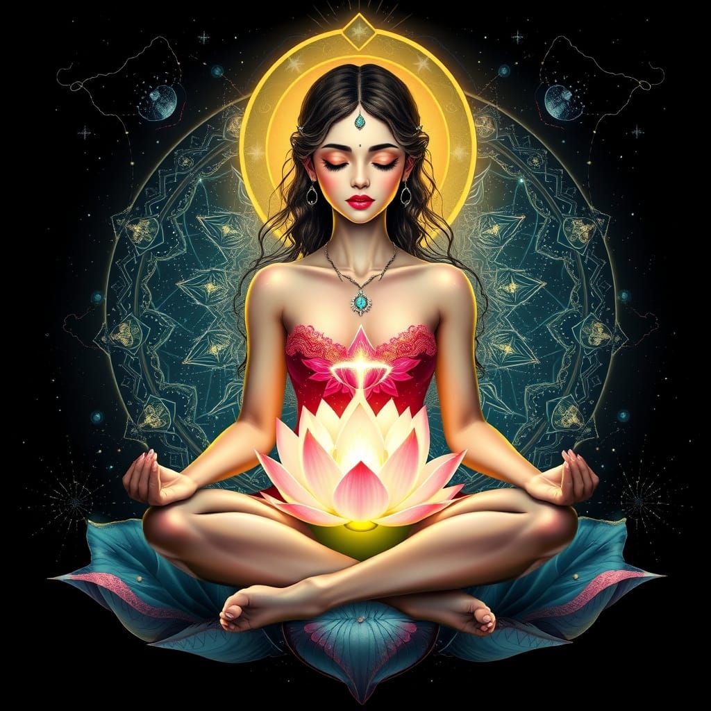 Petite Goddess in Cosmic Lotus Meditation