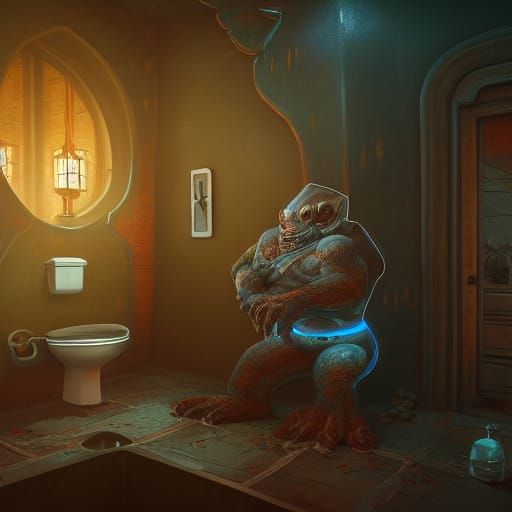 Fantastical Toilet Monster in Detailed Matte Painting