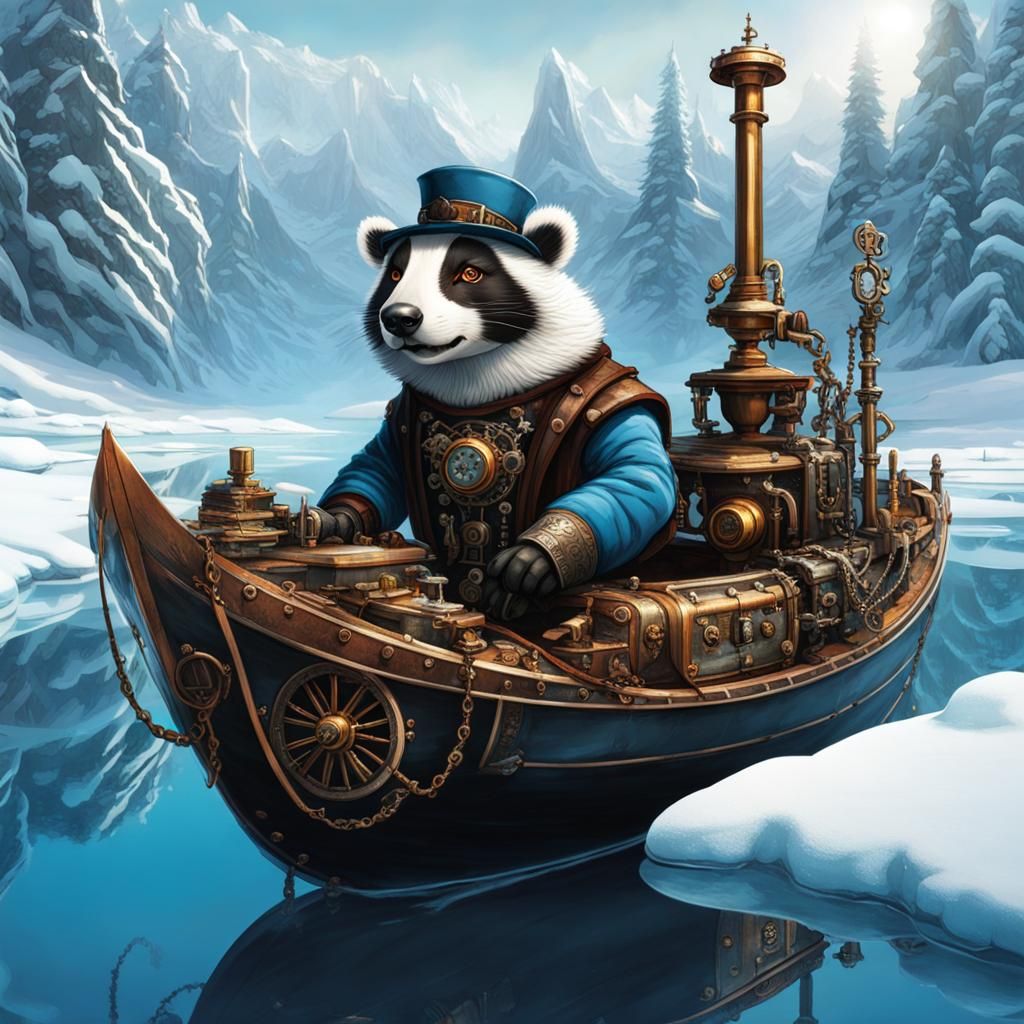 Steampunk Badger Burglar on Winter Lake