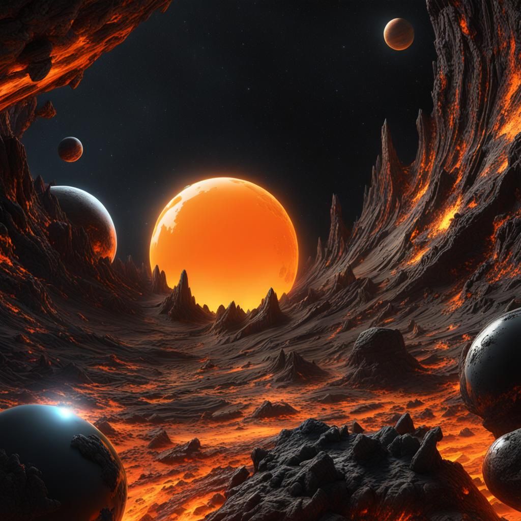 Orange Alien Planet Viewed from Space in UHD