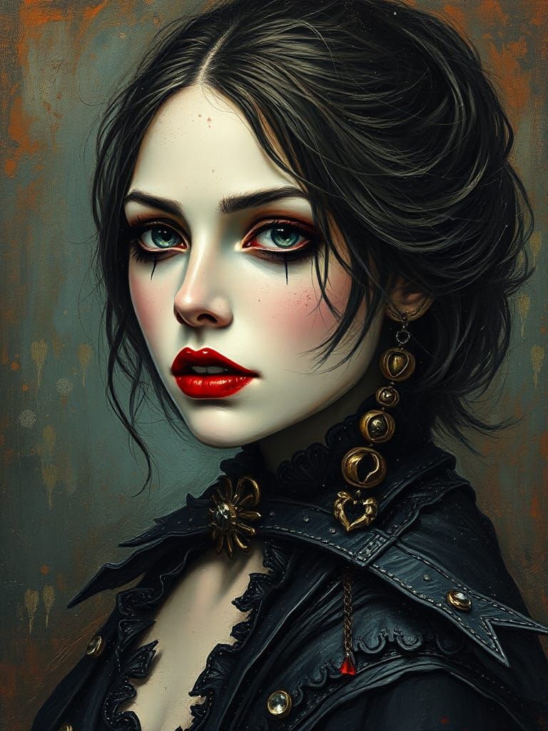 Gothic Vampire Woman in Impasto Oil Painting Style
