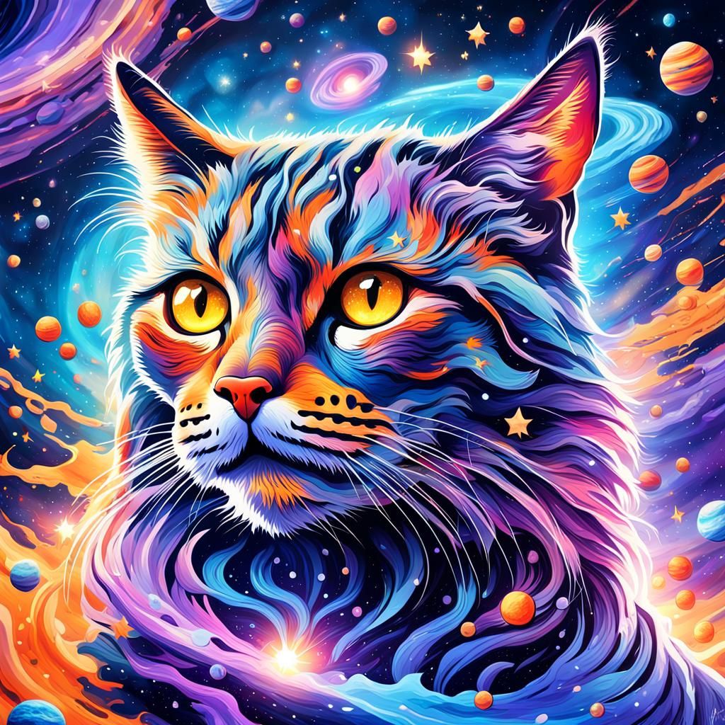 Cosmic Cat Portrait in Artgerm Style