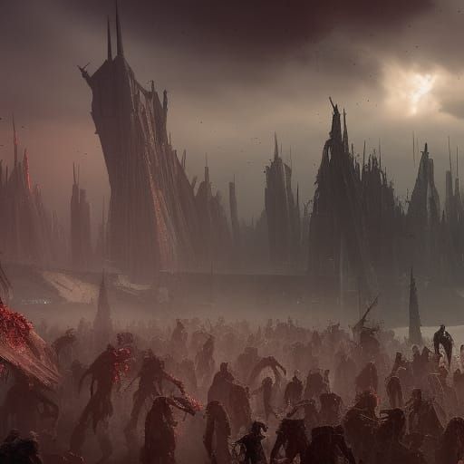 Detailed Matte Painting of a Zombie Apocalypse