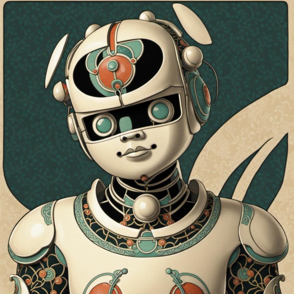 Vintage Robot in Art Nouveau Japanese Style