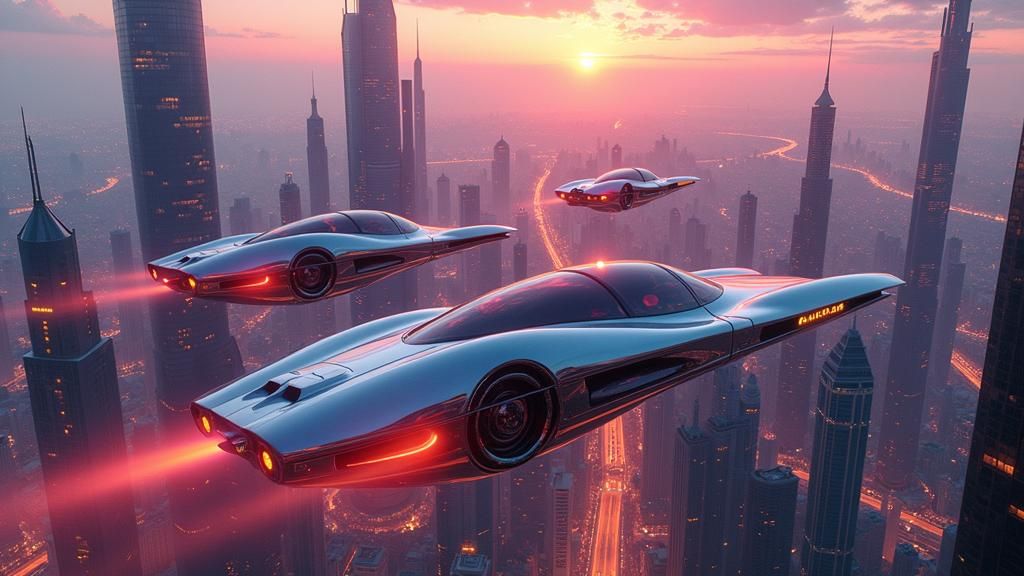 Futuristic Hovercars in a Sci-Fi Cityscape