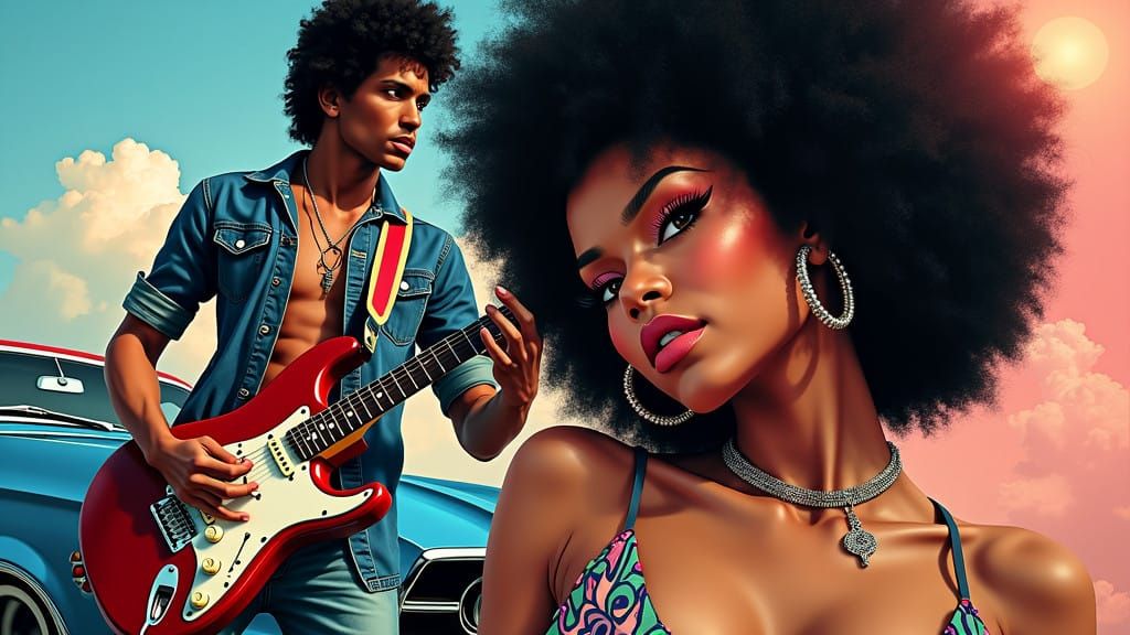 Rock Guitarist in Chrome Chrome 1967 Ford Mustang