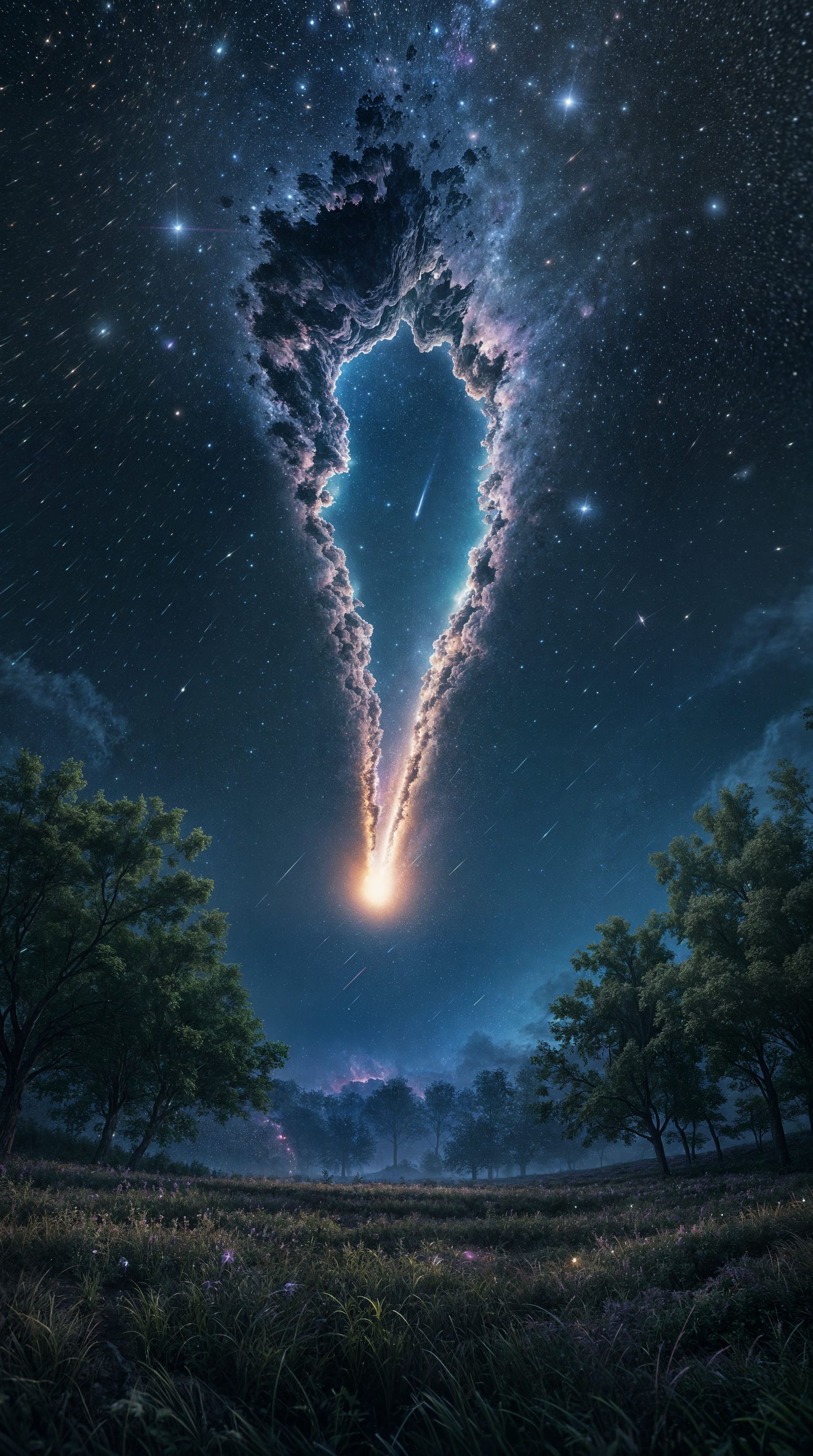 Cosmic Reality Rift in Ethereal Night Sky