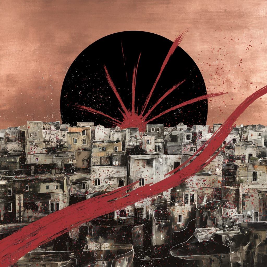 Abstract Dystopian Town with Black Sun