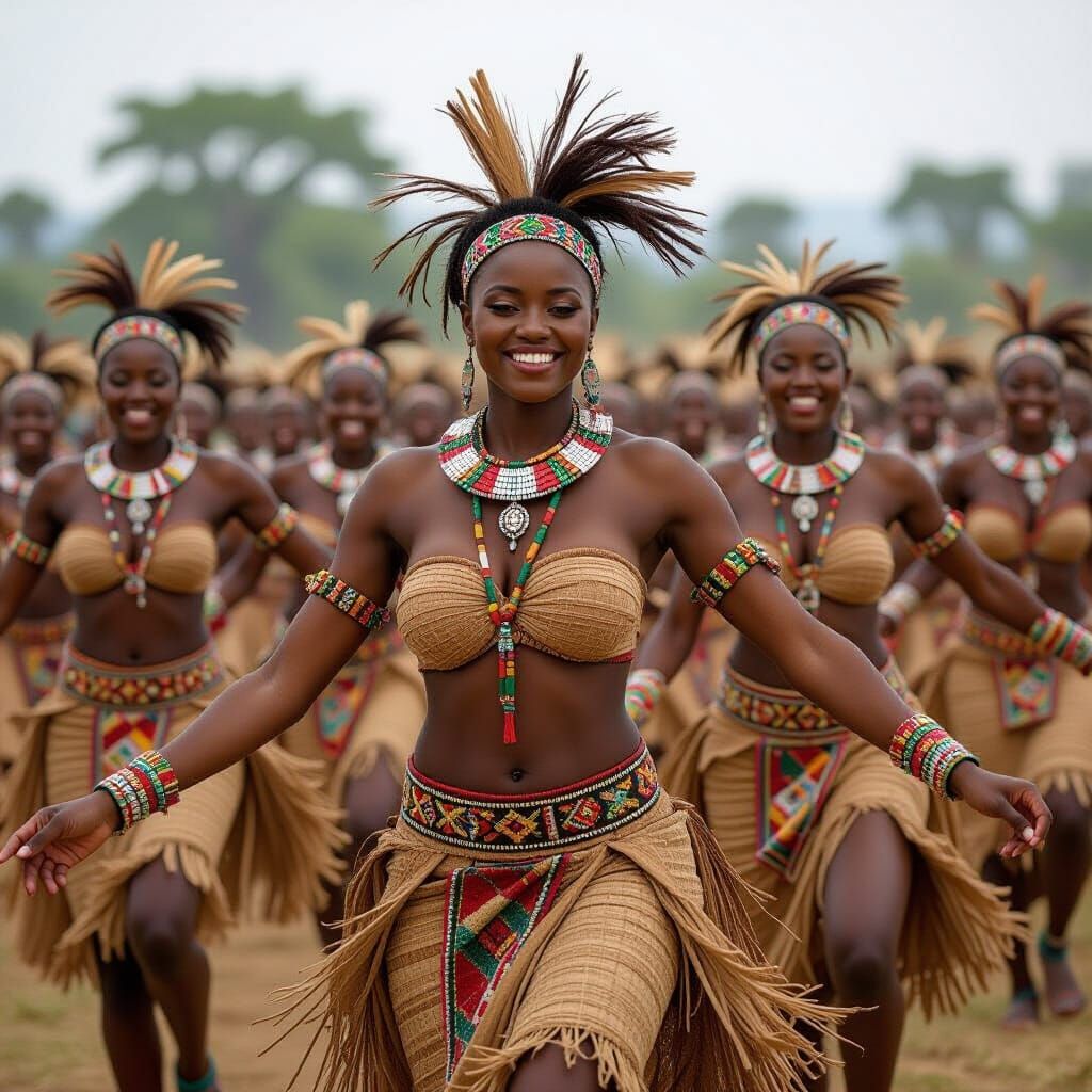 African Women Perform Traditional Reed Dance