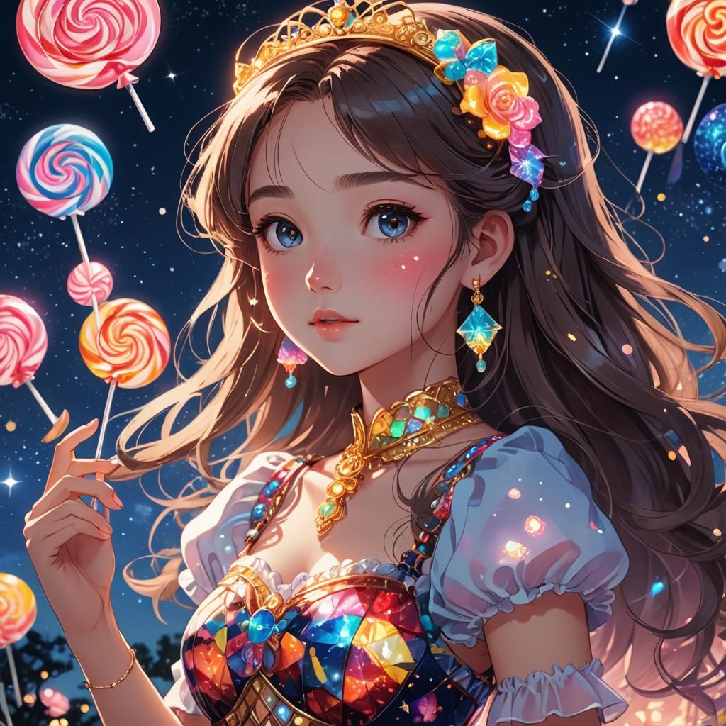 Princess with Lollipop Jewelry in Anime Style