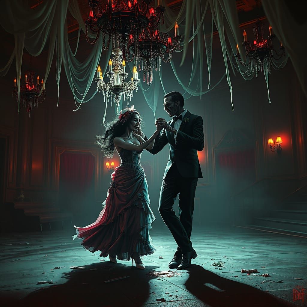 Zombie Prom Queen and Date Dance in Gothic Ballroom