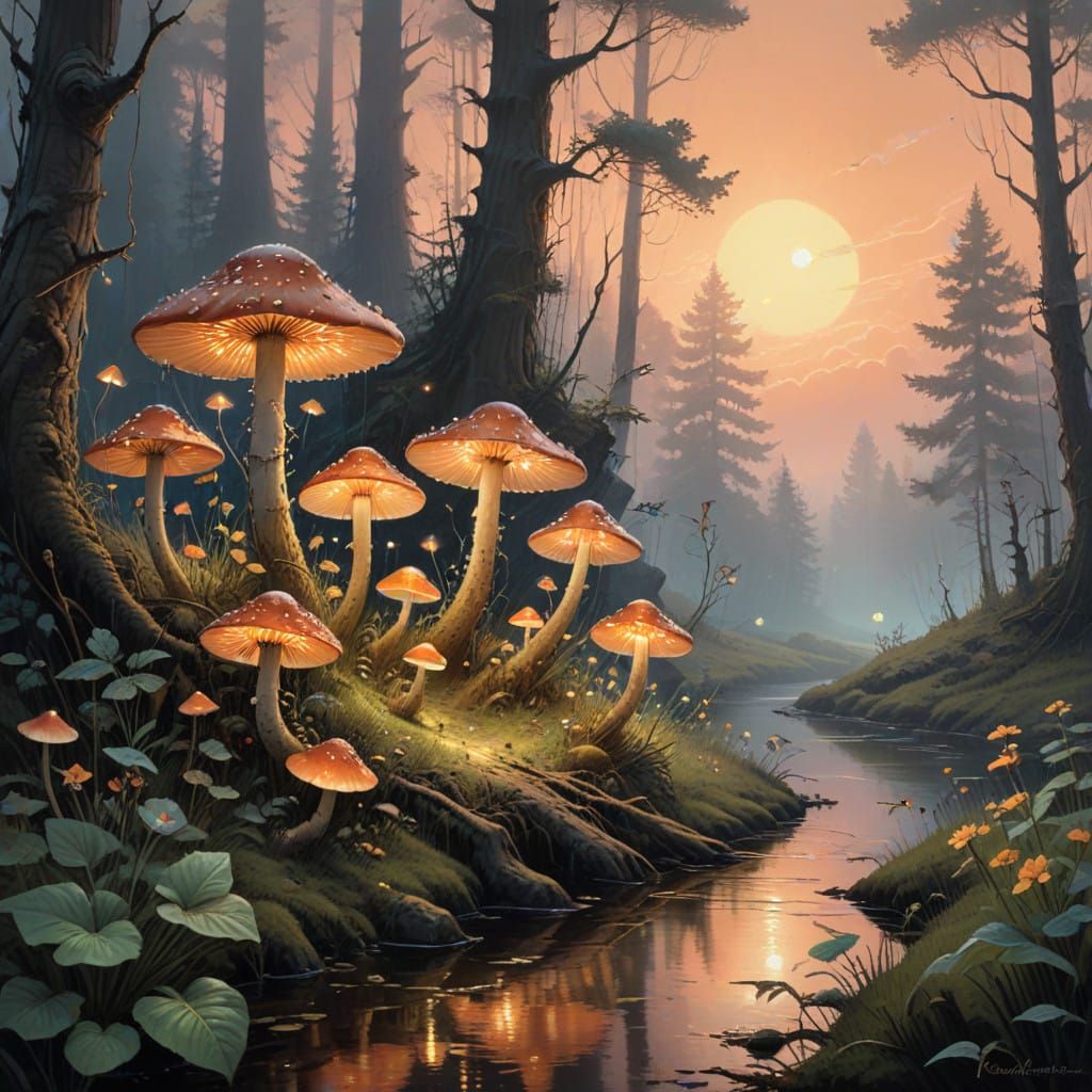 Whimsical Faerie Landscape in Oil Painting Style