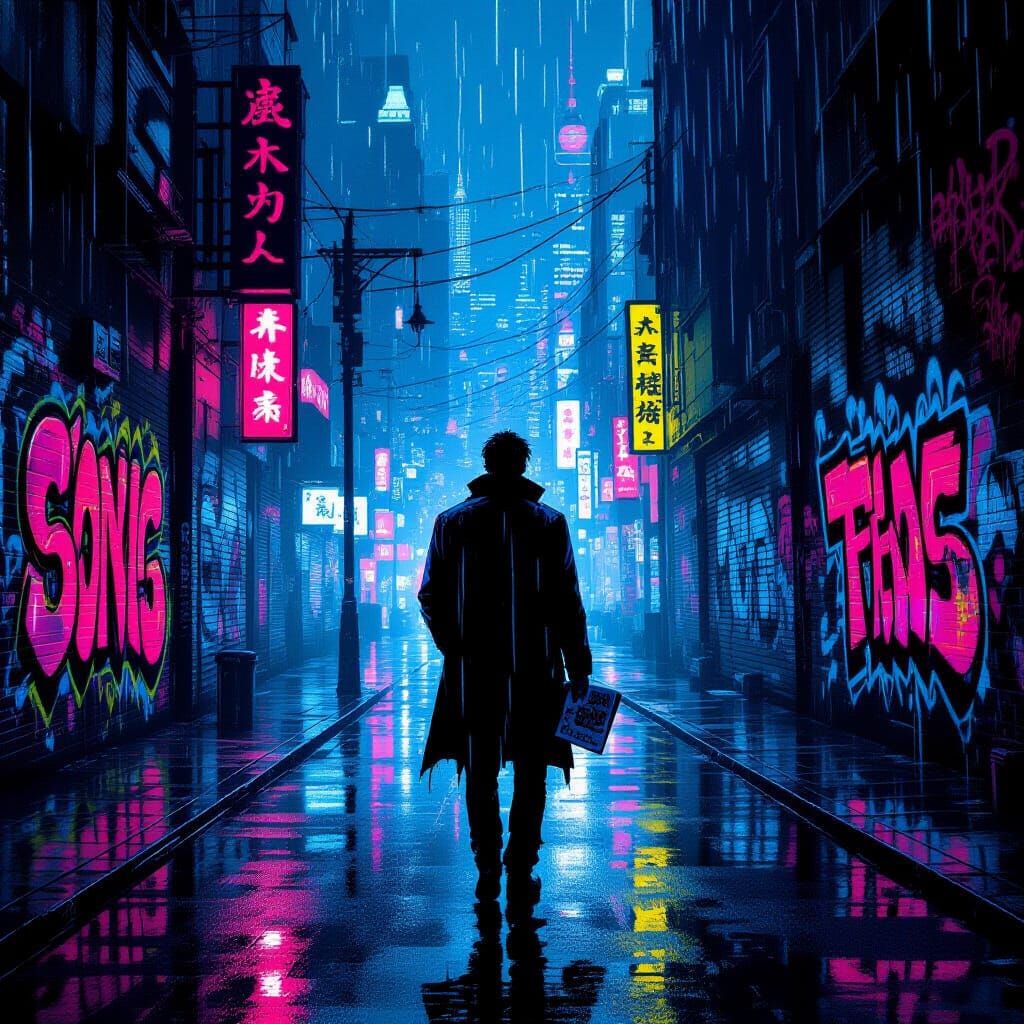 Cyberpunk City Silhouette with Gothic Romance Novel