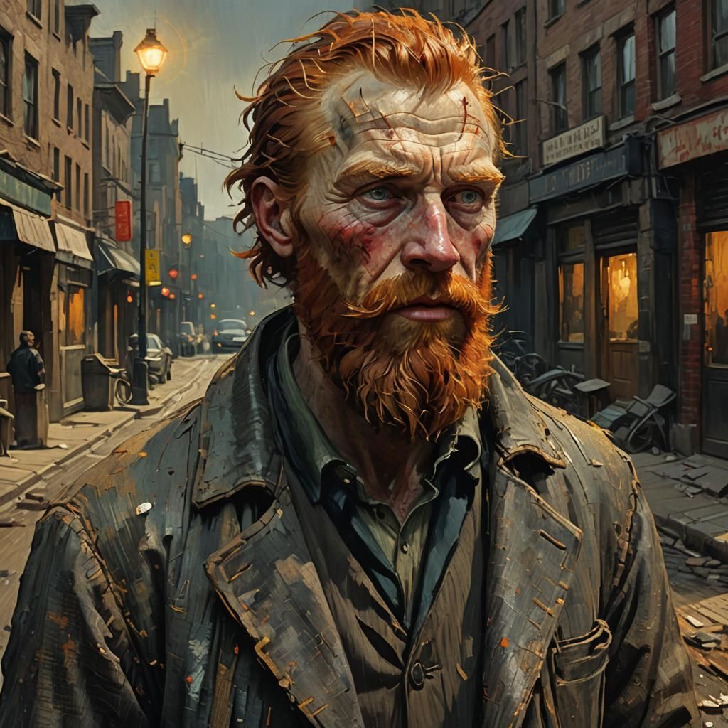 Gritty Portrait of Red-Haired Man in Van Gogh Style