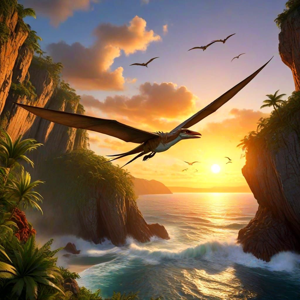 Pteranodon in Prehistoric Coastal Landscape