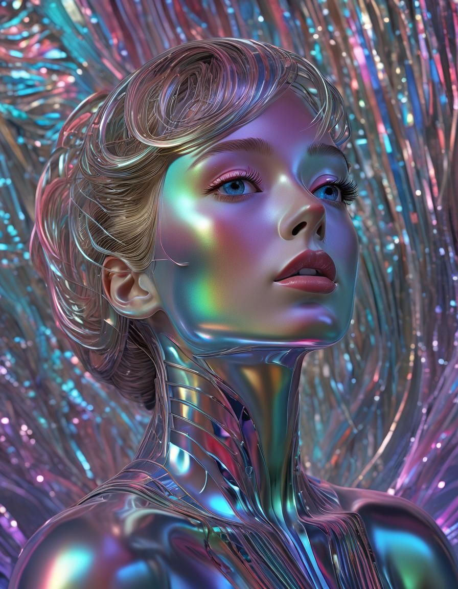 Iridescent Silk Cyborg Lady in 1950s Style