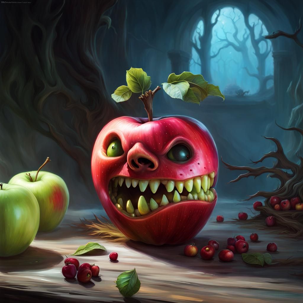 Creepy Fruity Apple Monster in 3D