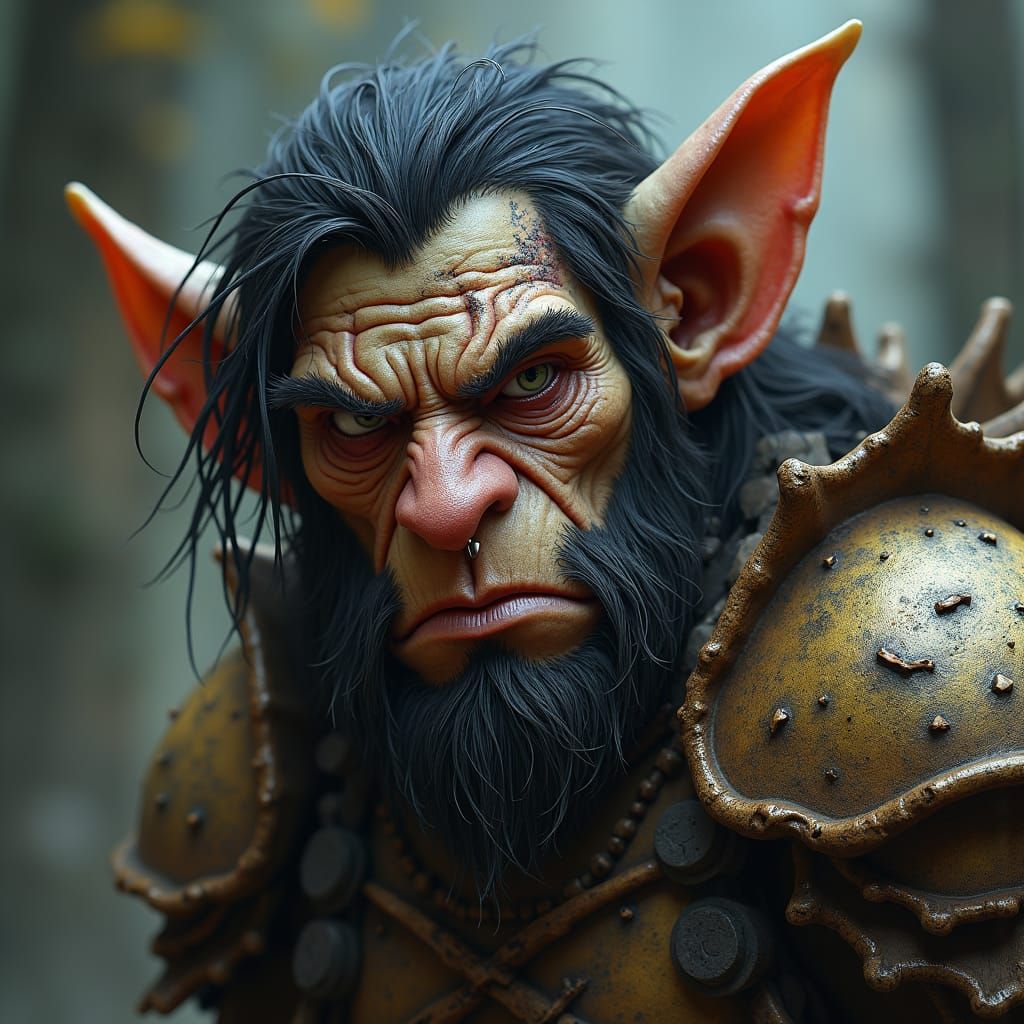 Grizzled Goblin Barbarian Portrait in Gritty Fantasy Style