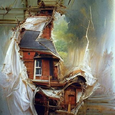 Victorian House Falling Apart as Oil Painting