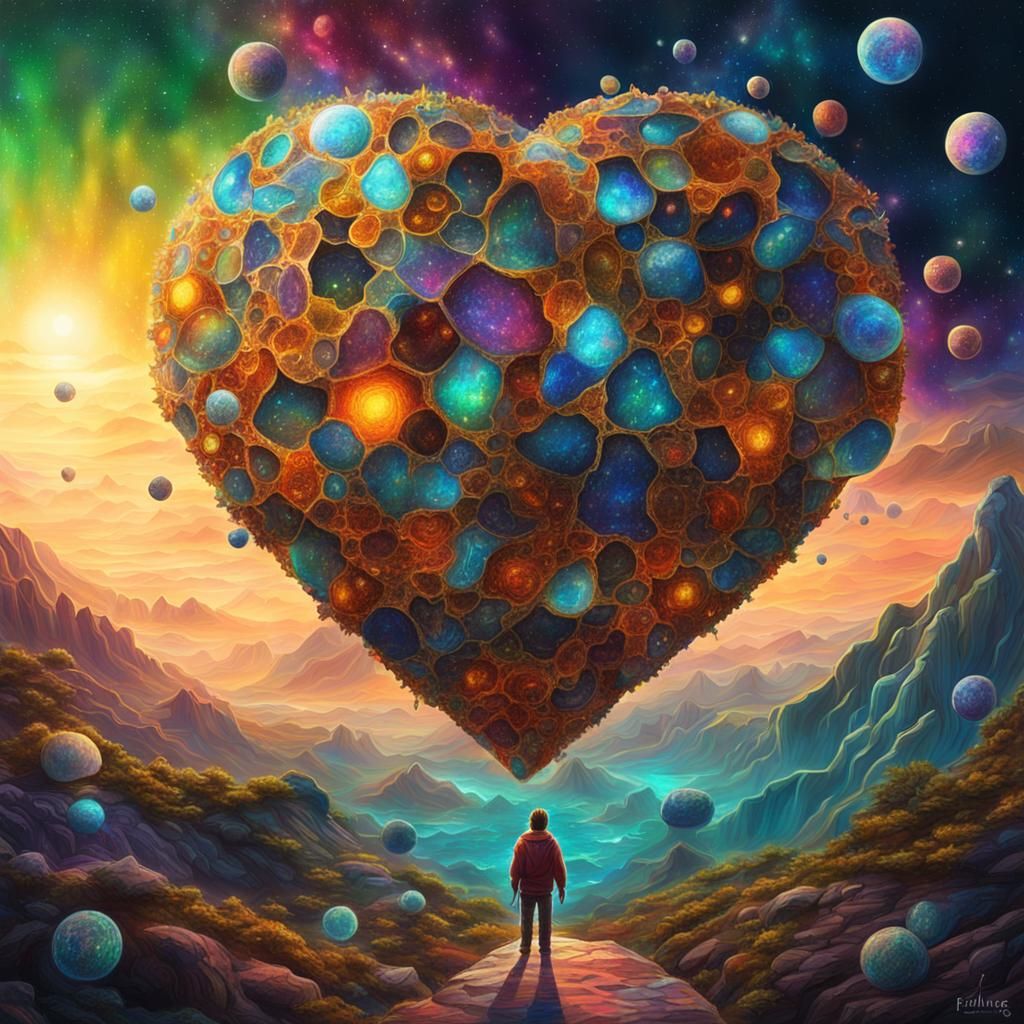 Holographic Cosmic Astral Illustration in Mixed Media