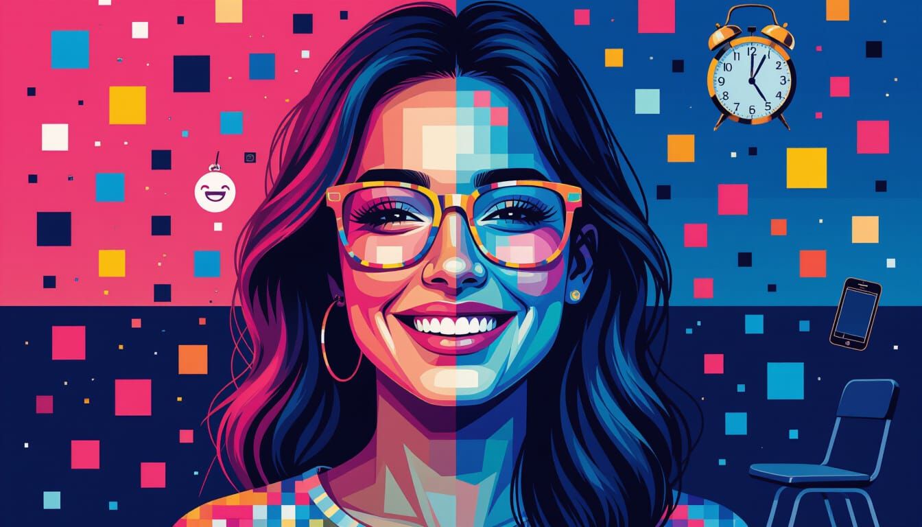 Pixelated Portrait: Joy and Sadness in Hyperrealism