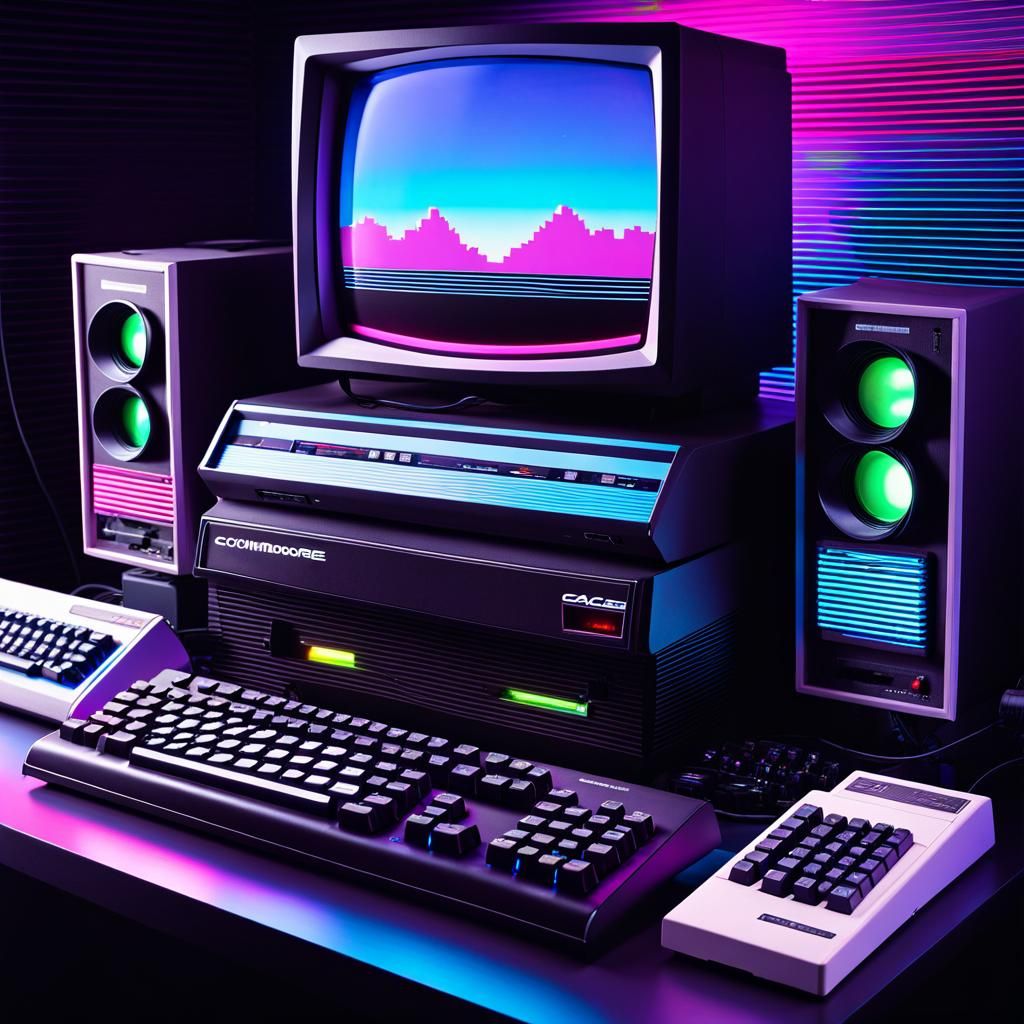 Retro Gaming PC Setup in Vaporwave Style