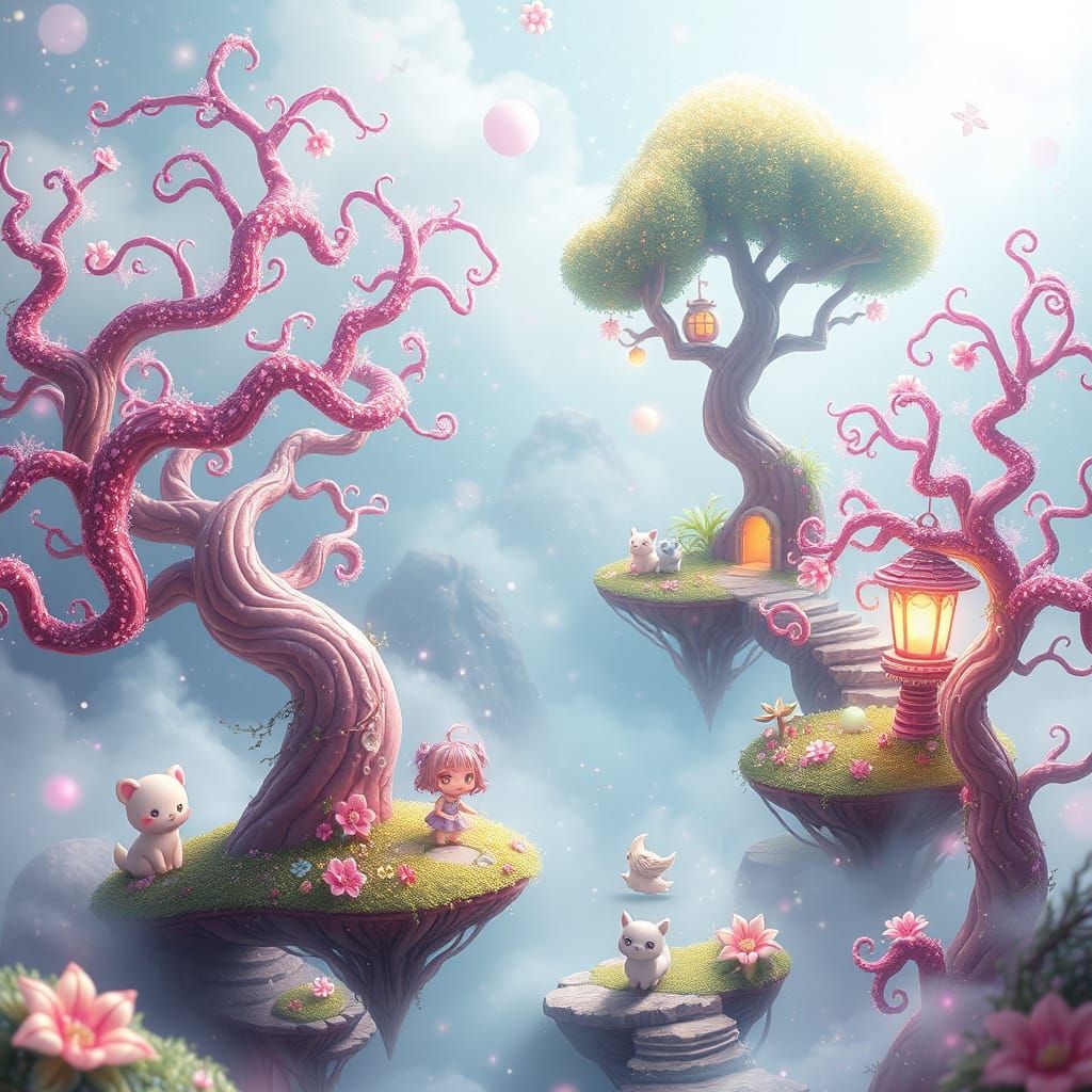 Dreamy Chibi Fantasy Realm with Whimsical Characters and Vib...