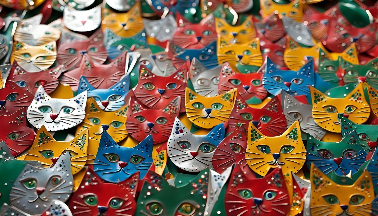 Mexican Tin Folk Art Christmas Cat Ornaments