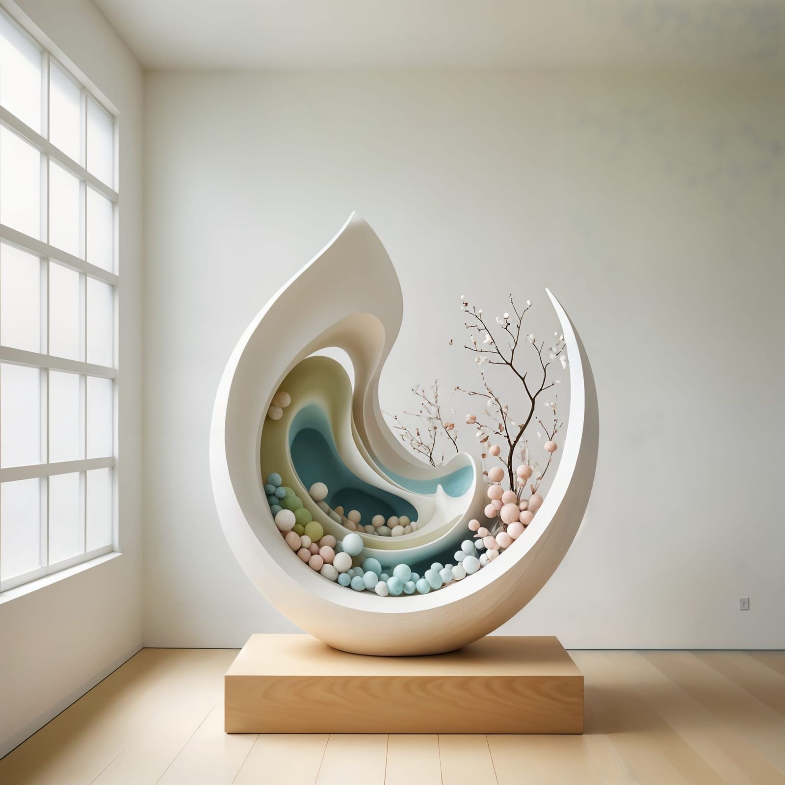 Surreal Minimalist Wave Sculpture in Zen Aesthetic