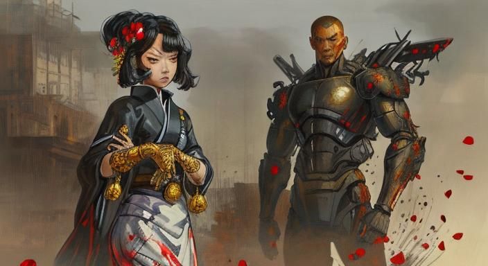 Cyber Ninja and Geisha in Cyberpunk Style