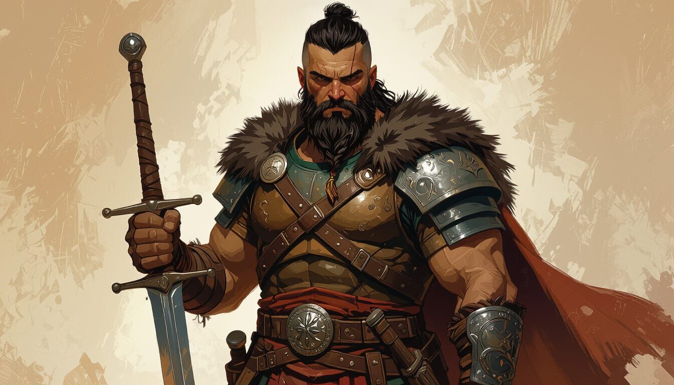 Fierce Warrior with Sword in Digital Art Style