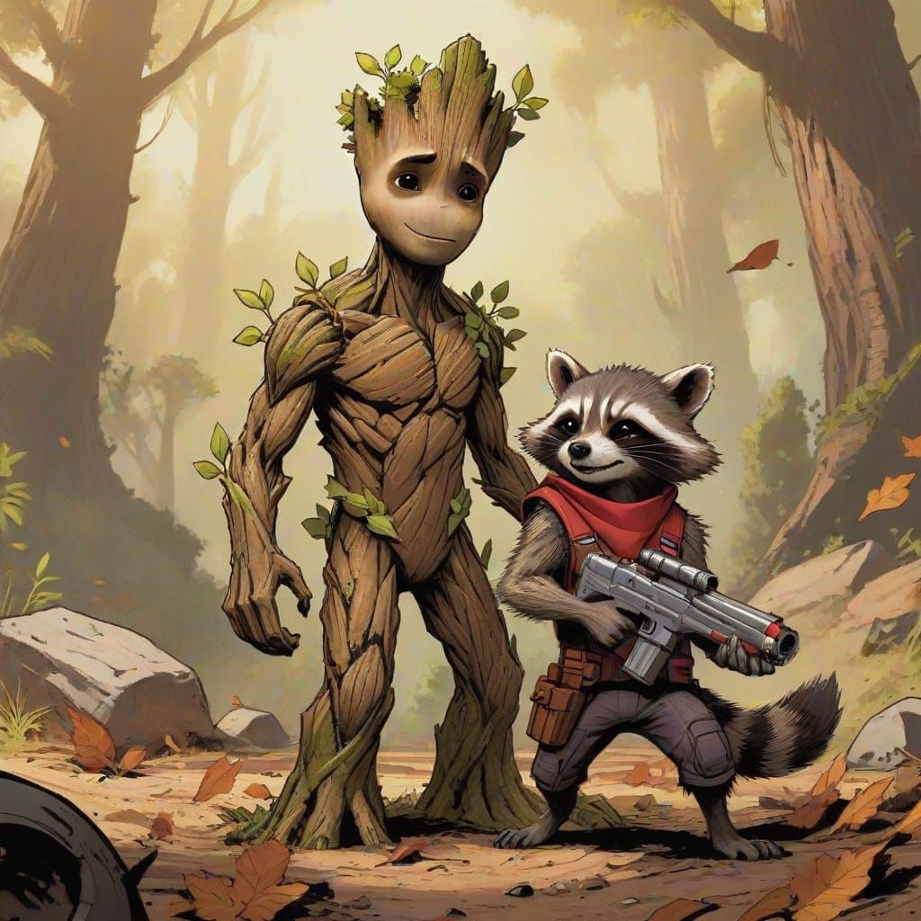 Groot and Rocket Raccoon in Cosmic Adventure