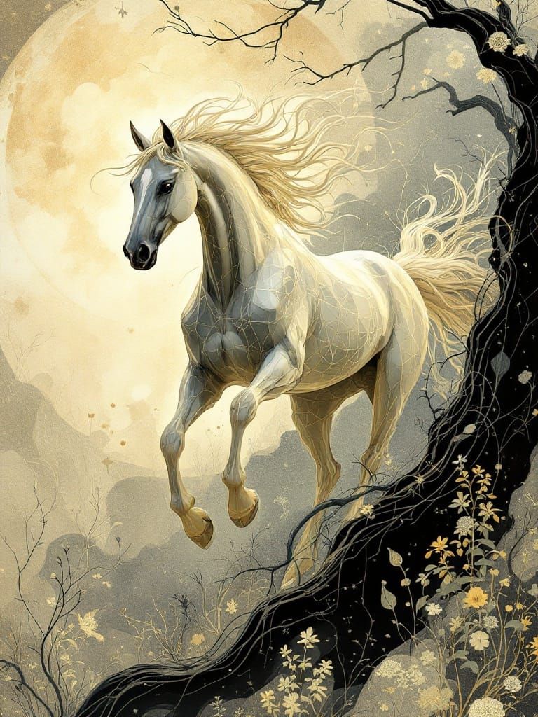 Ethereal Horse in Art Nouveau Style