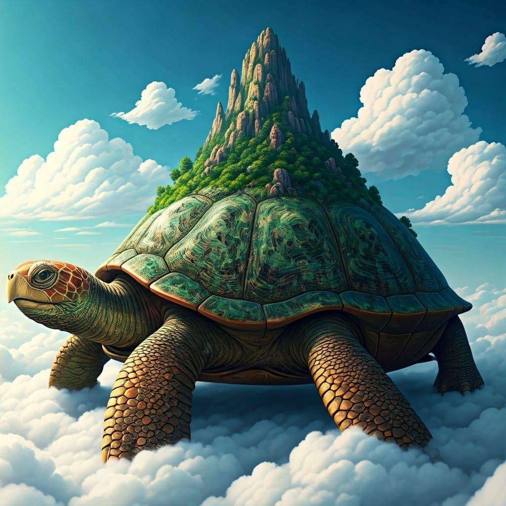 Fantasy Turtle Island Amidst Whimsical Clouds