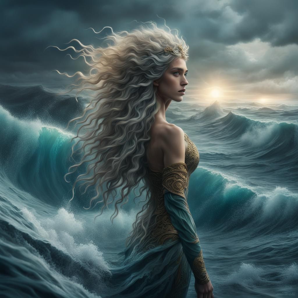 Water Goddess with Flowing Ocean Hair