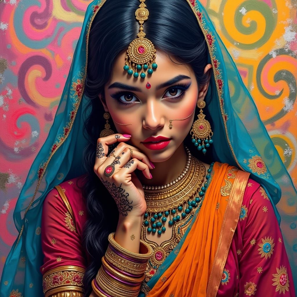 Indian Woman in Graffiti Art Style