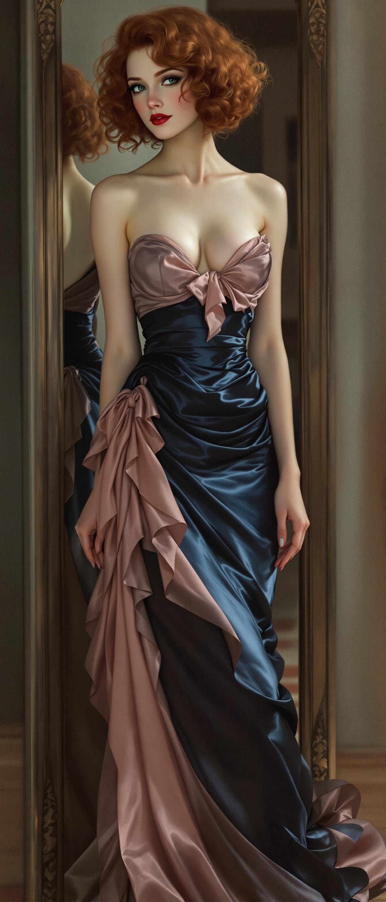 Glamorous 1930s Woman in Liquid Satin Gown