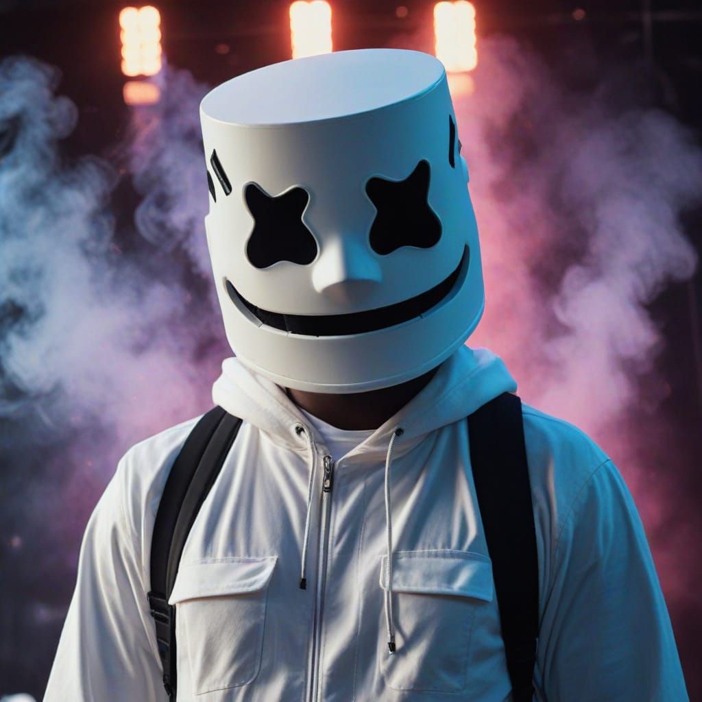 Marshmello on Stage in Hyper-Realistic Digital Art