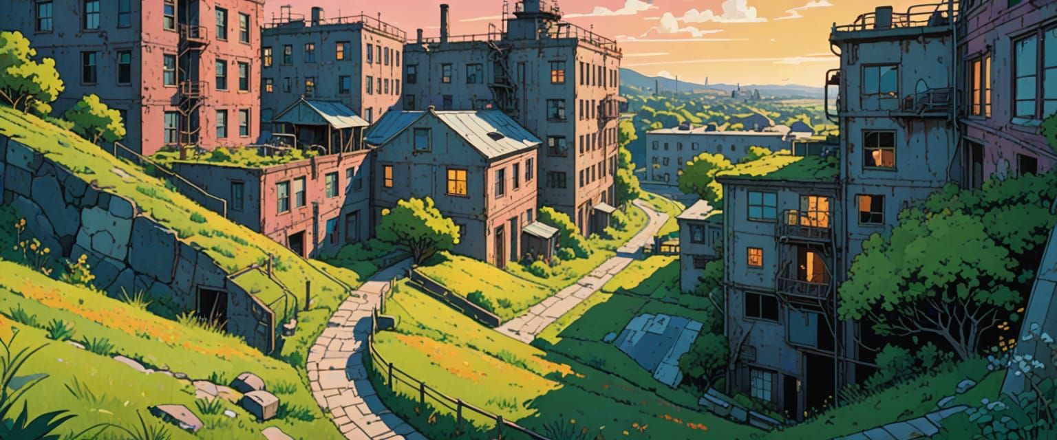 Industrial Wasteland Factory in Comic Book Style