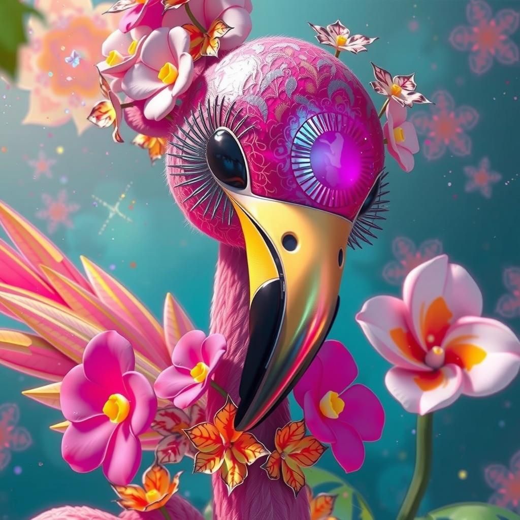 Majestic Flamingo in a Mystical Oil Painting Landscape